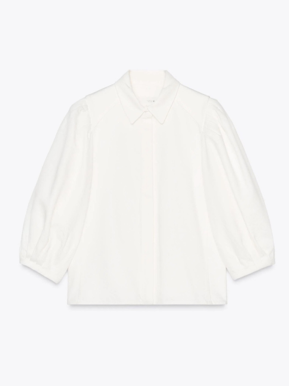 Zara ZW Collection White Denim Puff-Sleeve Button-Front Top - Picture 2 of 8